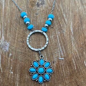 Silver and Blue Pendant Necklace